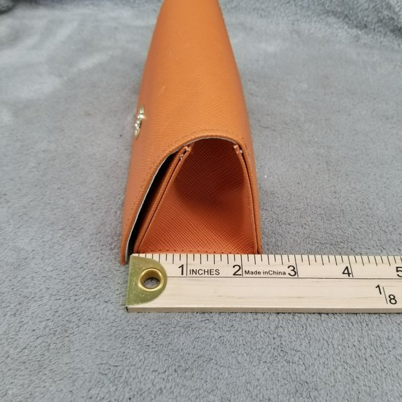 Tory Burch Triangle Eyeglass Case Orange Faux Leather With Cleaning Cloth - Picture 5 of 13
